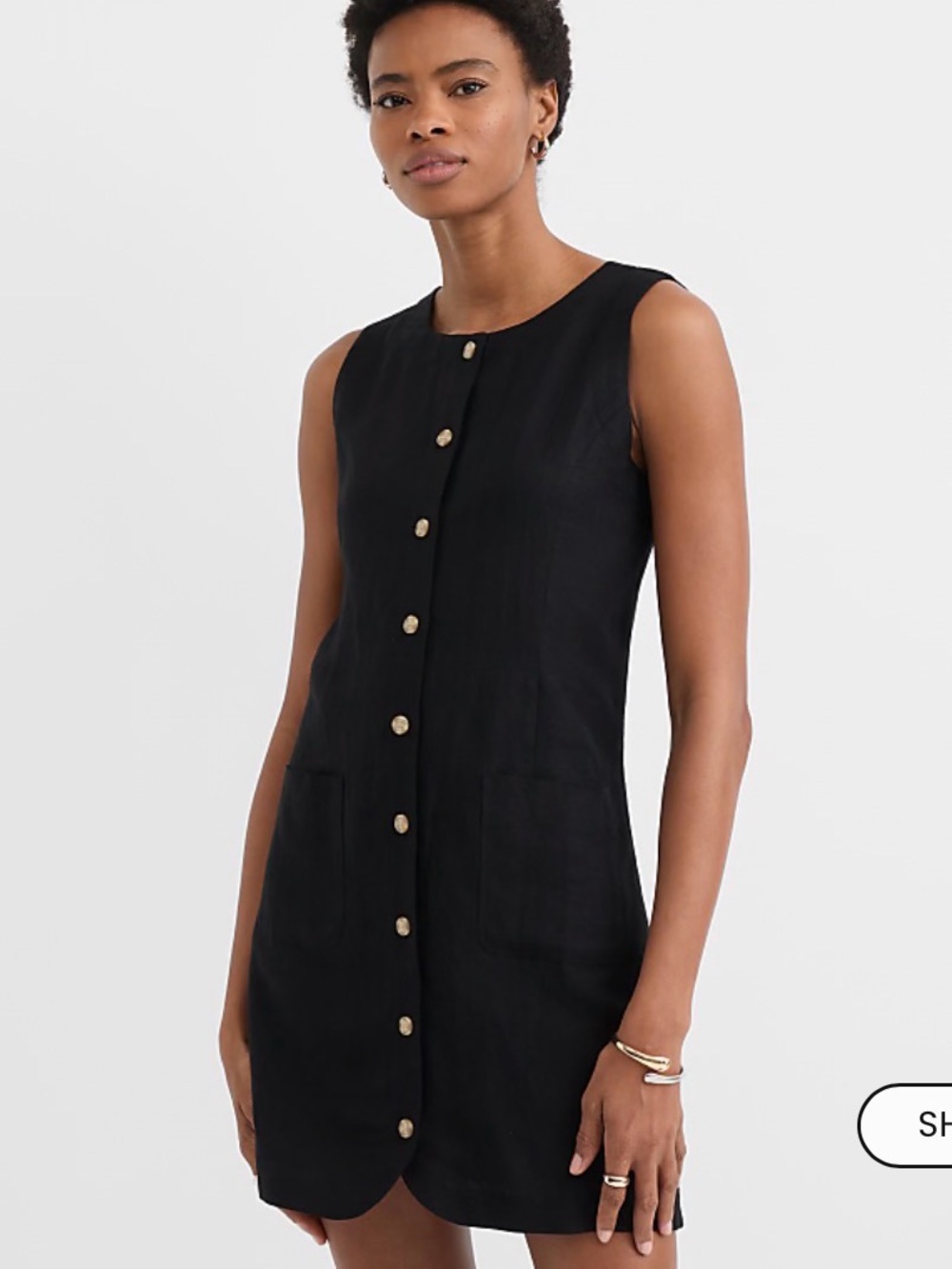 Loft Sleeveless Black Button-Front Shift Dress